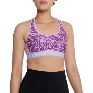 Medium NWT Women's Under Armour Purple Print Mid Impact Crossback Sports Bra - Picture 1 of 3