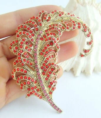 Elegante pingente de broche de penas de cristal strass vermelho 3,35 pol. 05065C5 - Imagem 1 de 3