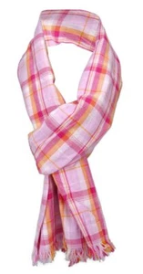 Schal in pink rosa orange rot weiß kariert mit kleinen Fransen - Gr. 180 x 50 cm - Bild 1 von 1