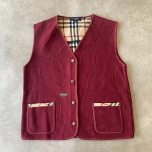 Burberry London Sweater Vest Mens 40 Snap Down Burberry Check Wool, Red - Picture 1 of 10