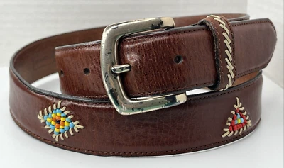 Cinturón boho vintage Fossil para mujer de cuero marrón cuentas de colores hippie retro talla L Foto 1 de 4