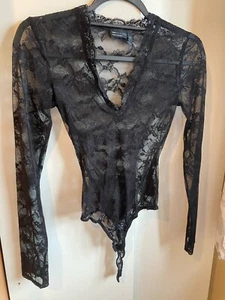ASOS DESIGN Black Sheer Lace Bodysuit – Size XS - Picture 1 of 6