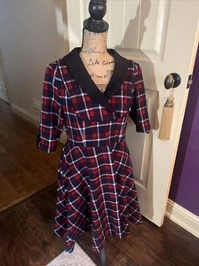 Belle Poque Dress Anthropologie Red Plaid Retro Fit Flare 50’s Rockabilly XL 36 - Picture 1 of 12