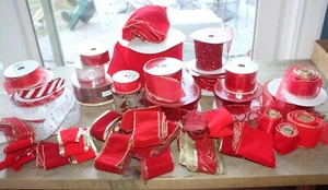 Lot of 18+ Red Christmas Ribbon Various Sizes, Wired, Unwired, Velvet, Sheer.... - Picture 1 of 12