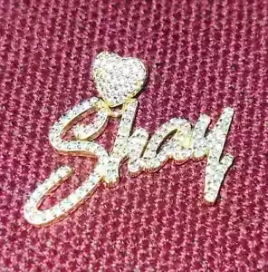 2Ct Round Cut Lab-Created Diamond Customize Name Pendant 14K Yellow Gold Plated - Picture 1 of 5