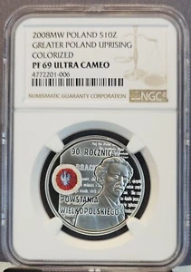 2008 POLAND SILVER 10 ZLOTYCH GREATER POLAND UPRISING NGC PF 69 ULTRA CAMEO - Picture 1 of 3