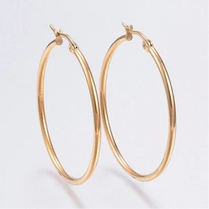PAIRE DE CREOLES 40MM EN ACIER INOXYDABLE PLAQUÉ OR 18  BOUCLES OREILLES  - IX40 - Picture 1 of 3