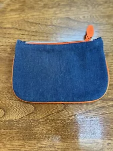 Ipsy Makeup Bag Clutch Zipper Denim Bluejean/Orange Interior Coin Purse Etc - Picture 1 of 3