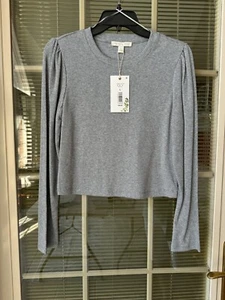 Chelsea & Violet Juniors Large Ribbed Top Grey Cropped Knit Long Sleeve NWT - Picture 1 of 9