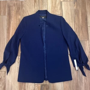 Tahari Womens Open Front Jacket Blue Waist Length Lightweight Lined Tie 10 New - Picture 1 of 7