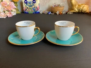 2 tazas y platillos de café espresso con borde de oro blanco turco Selamlique Istanbul - Imagen 1 de 5