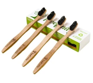 Bambus Zahnbürsten * 1 kaufen 1 geben!* 4er Pack - weich - BPA frei - anthrazit - natur - Bild 1 von 5