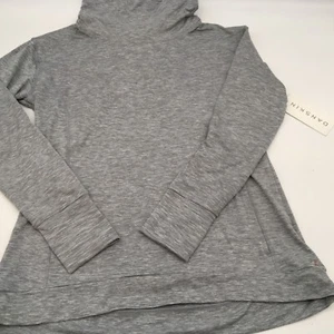 Danskin Wasserfallausschnitt Performance Pullover Oberteil Gr. Medium Daumenloch taubengrau neu mit Etikett - Bild 1 von 7