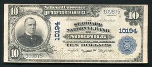 1902 $10 THE SEABOARD NATIONAL BANK OF NORFOLK, VA NATIONAL CURRENCY CH. #10194 - Picture 1 of 2