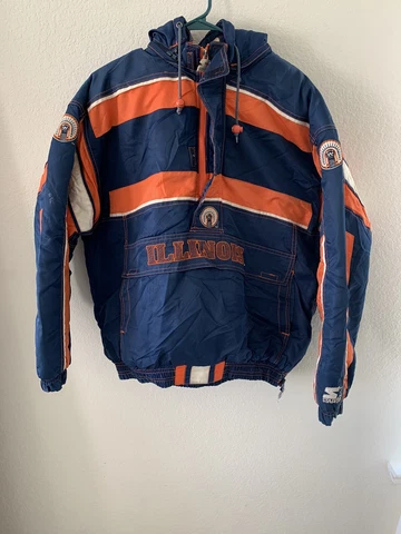 Vintage Starter University Of Illinois Jacket Embroidered Hooded Mens L Cover