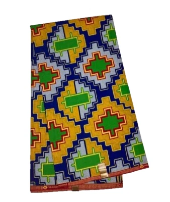 Original African Fabric Print 6 Yards 100% Cotton Ankara Yellow Glitter Metallic - Image 1 of 4