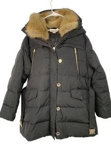 Michael Kors Womens Black Down Parka XXL Plus Fur Hood Zip Washable 8726 EUC - Picture 1 of 11