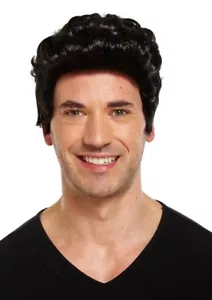 Mens Short Black Quiff Elvis Grease Danny Rock n Roll Teddy Boy Fancy Dress Wig - Picture 1 of 1