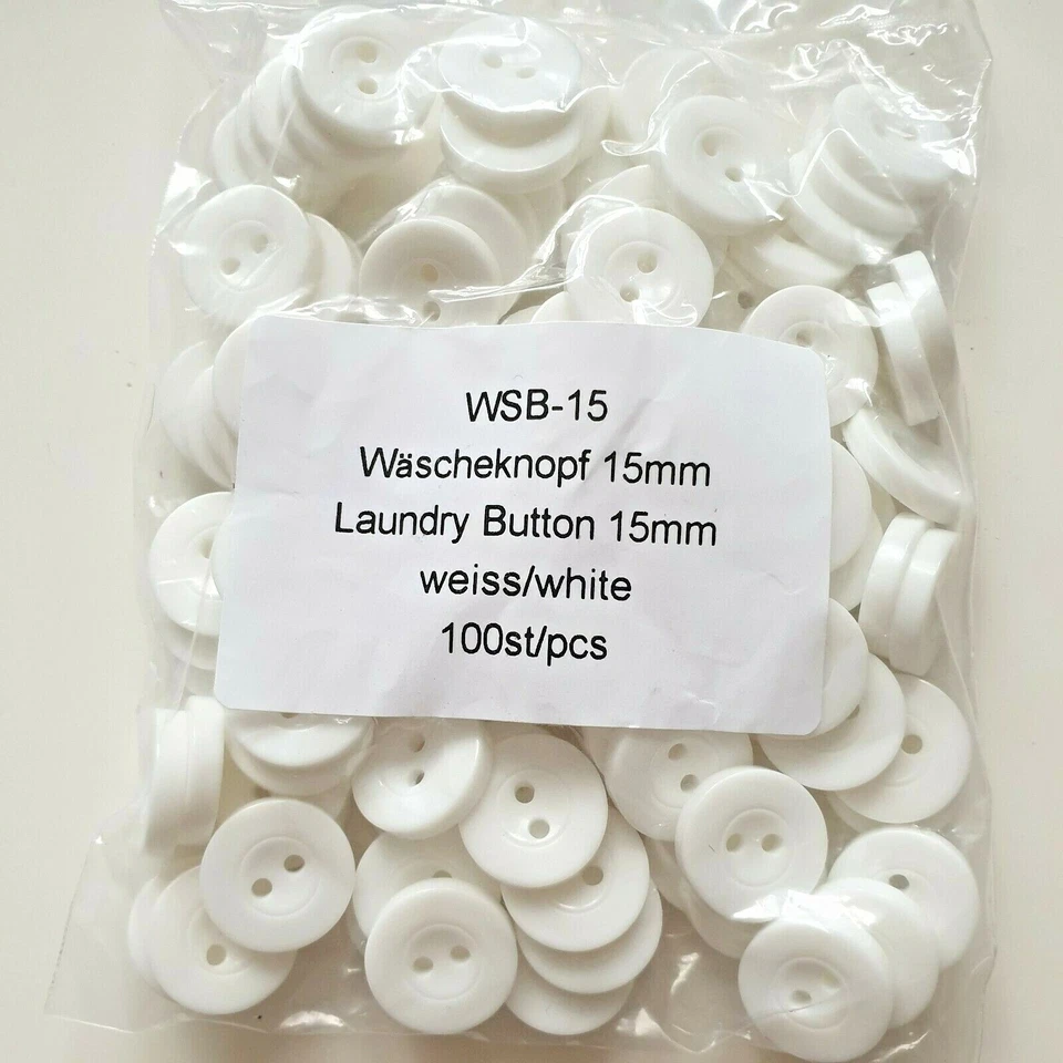 Wäscheknöpfe 100 Stück  weiß 15mm Mangelknöpfe Kittelknöpfe Kittel  - Bild 1 von 1