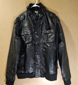 South Pole Bomber Jacket Black Faux Leather Size XL RN 82628 - Picture 1 of 11