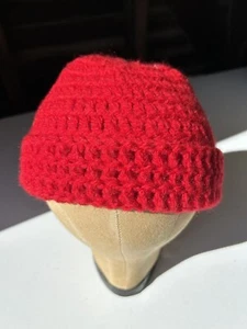 NEU Handarbeit gestrickt knallrot Wolle Beanie Wintermütze One Size - Bild 1 von 4