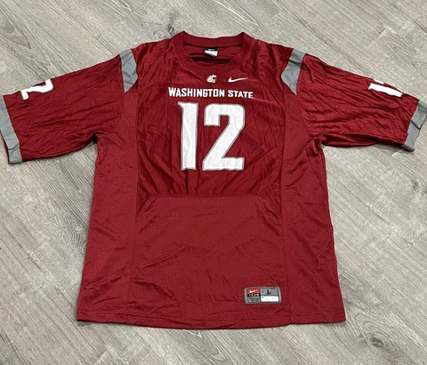 NIKE TEAM NCAA WASHINGTON STATE COUGARS #12 RED FOOTBALL JERSEY SIZE Large (L) Cover