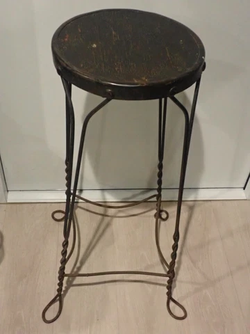 Antique Beautiful 1920s Ice Cream Parlor Tall 30" Stool With Twisted Wire Legs Cover