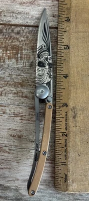 Deejo Lightweight Folding Pocket Knife 37g Skull Design - Image 1 of 4