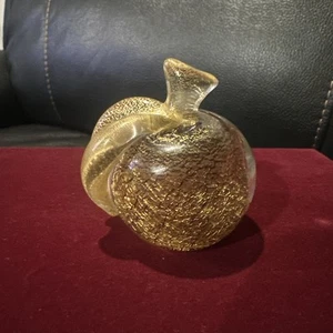 Gambaro & Poggi Murano Orange Apple Paperweight Art Glass w/ Gold Flecks Signed - Picture 1 of 12
