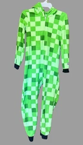 Minecraft Creeper Zip Up Hoodie Pajamas ~ Boys Size 10/12 ~ Great Used Condition - Picture 1 of 4