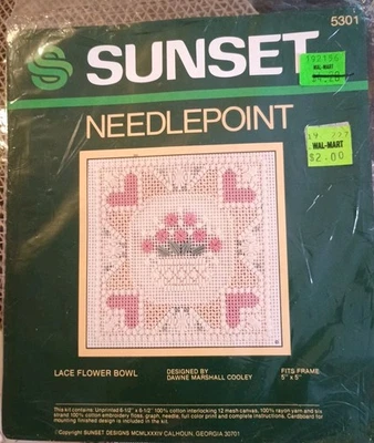 Kit de punta de aguja vintage de encaje Sunset Flower Bowl # 5301 vintage 1984 5x5 Foto 1 de 3