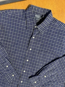 Vintage Polo By Ralph Lauren Marlowe Navy Blue White Plaid Men’s XL Preppy - Picture 1 of 6