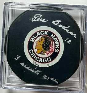 Gus Bodnar autographed Chicago Blackhawks Original 6 Puck / PSA COA - Picture 1 of 2