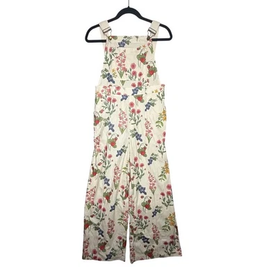 Macacão de veludo creme estampa floral cidra morango mirtilo perna larga pequeno - Imagem 1 de 4