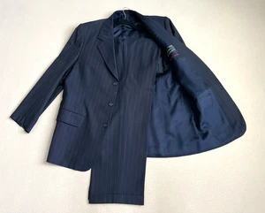 Traje Bhambi’s a medida azul marino a rayas 3 botones 46L ajuste personalizado usado en excelente estado - Imagen 1 de 20