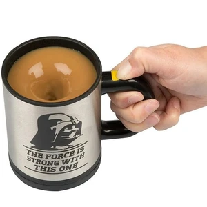 Taza auto agitadora Star Wars Darth Vader con tapa vajilla plateada regalo probado - Imagen 1 de 9