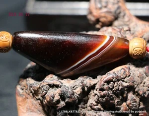 Tibetan old Agate Natural Silkworm Line Ox Horn SH Dzi bead $$$ - Picture 1 of 7