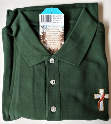 Men's Forest Green Peruvian Cotton SS Polo Shirt with Embroidered Deacon's Cross - Image 1 of 4