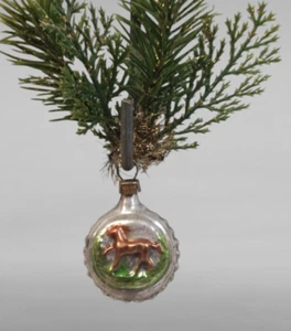 ❉Alte Weihnacht❉ Federbaum Mini-Christbaumschmuck PFERD RELIEF Lauscha/Thüringen - Bild 1 von 2