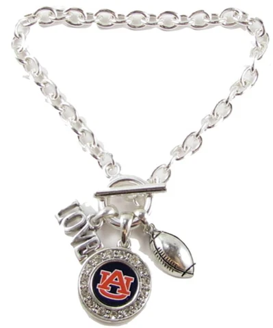 Auburn Tigers Multi Charm Love Football Navy Blue Silver Bracelet Jewelry AU Cover