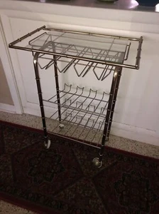 Vintage MCM Hollywood Regency Mid-Century Bamboo Metal Bar Cart Serving Rolling - Picture 1 of 7