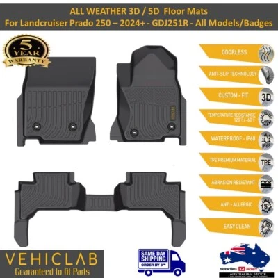 3D All Weather Moulded Car Floor Mats Liner for Toyota Prado 250 GDJ251R - 2024+ - Image 1 of 4