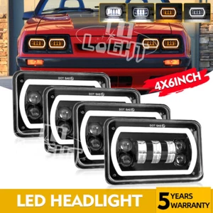 4PCS DOT 4x6" inch LED Headlights Hi/Lo Beam Halo DRL For Ford Mustang 1979-1986 - Picture 1 of 12