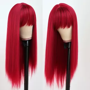 Full Ponys rote Kunsthaarperücken keine Spitze hitzebeständig lang gerade Cosplay - Bild 1 von 4