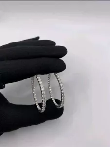 3.5Ctw Lab Grown Diamond Hoop Earrings 14K White Gold E-F/VS 1.25 Inch. - Picture 1 of 4