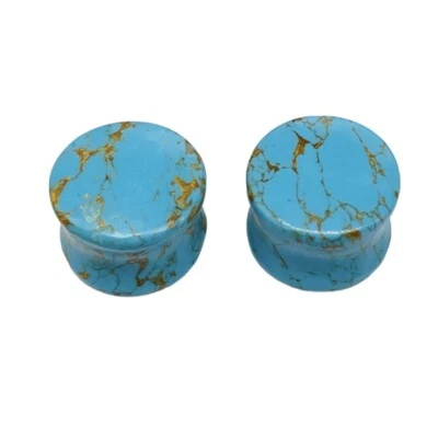 Copper Blue Turquoise Ear Plugs Double Flare, Handmade PAIR Size 3mm to 50mm - Image 1 of 4