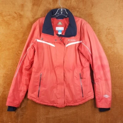 COLUMBIA Jacket Womens Large Red Zip Up VELOCA Insulated Ski Thumbhole Omni Heat - Image 1 of 4