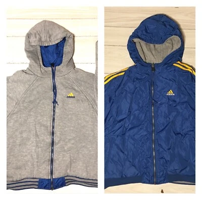 Chaqueta con capucha reversible adidas vintage años 90 | Chaqueta con cremallera completa azul/gris talla L Foto 1 de 4