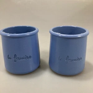 La Fermiere Periwinkle Blue Glazed Terra Cotta Yogurt Pots Crocks Lot of 2 - Picture 1 of 3