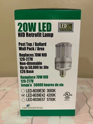 LIGHT EFFICIENT DESIGN LED-8039E42 20W RETROFIT LAMP 4200K POST TOP BOLLARD WALL - Image 1 of 4